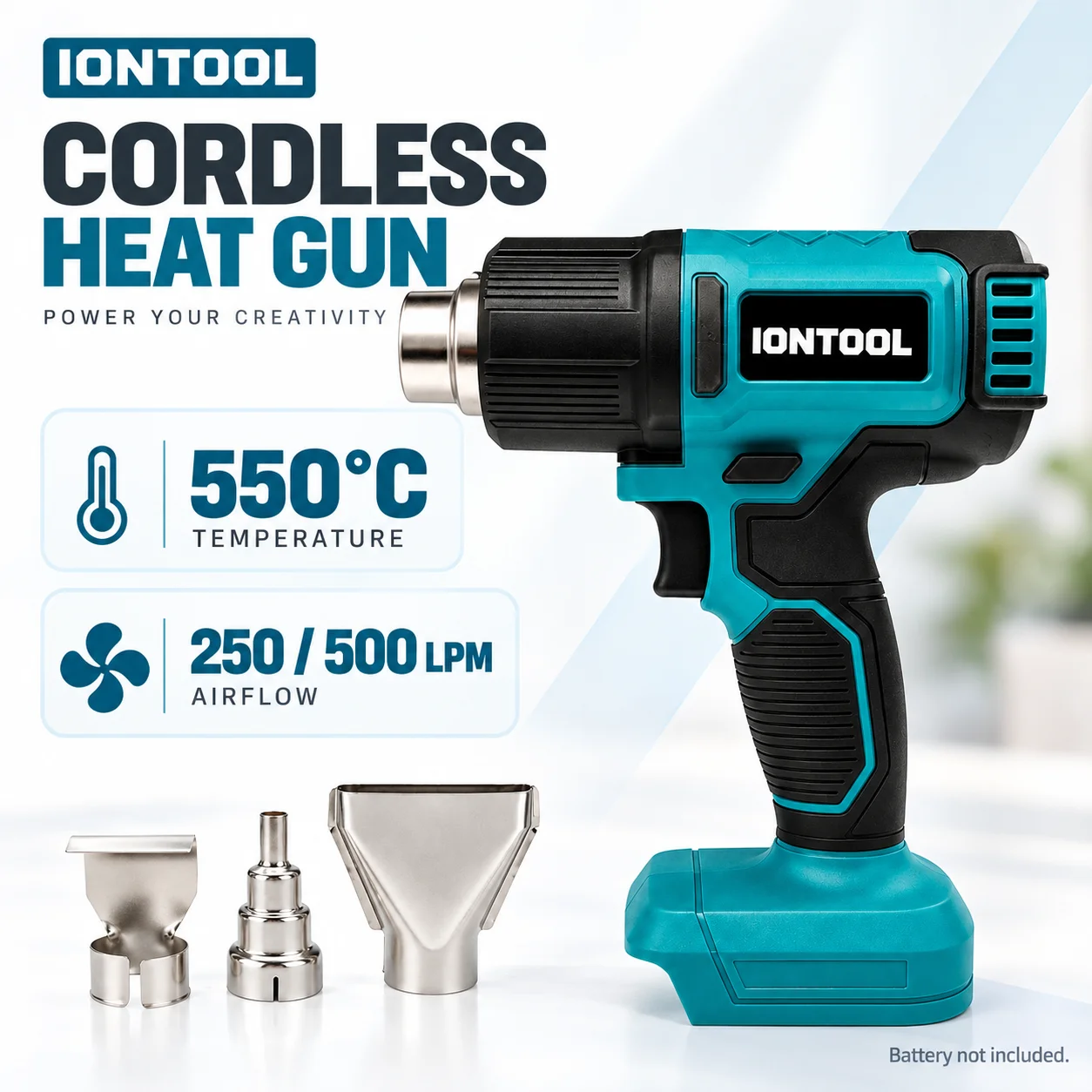 Cordless Heat Gun For Shrink Tubing - IONTOOL 550℃ Dual-Speed Compact Durable Cordless