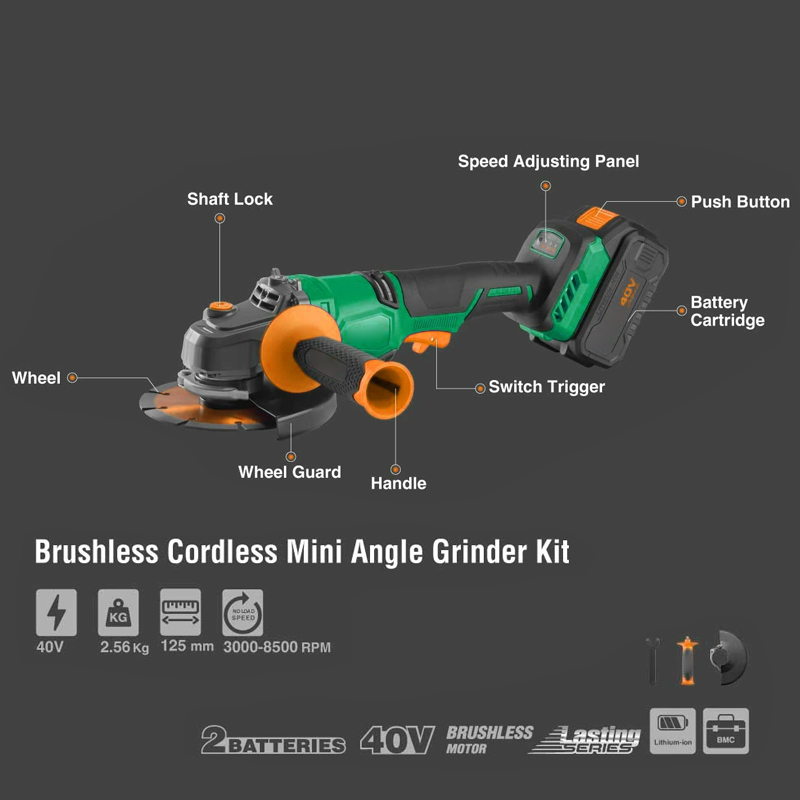 125mm Lithium Cordless 40v Bru - огляд і ціна Brushless Angle Grinder Battery Powered